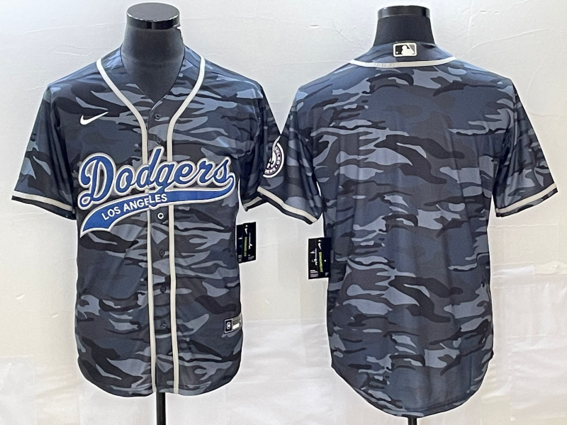 Men's Los Angeles Dodgers Blank Gray Camo Cool Base With Patch Stitched Baseball Jersey